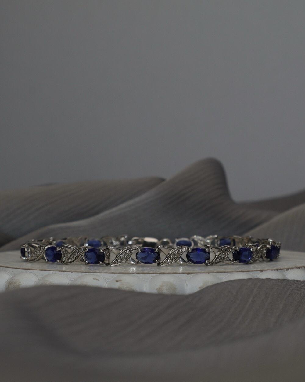 Sterling Silver Blue Stone Tennis Bracelet 6.32G / 7.5in